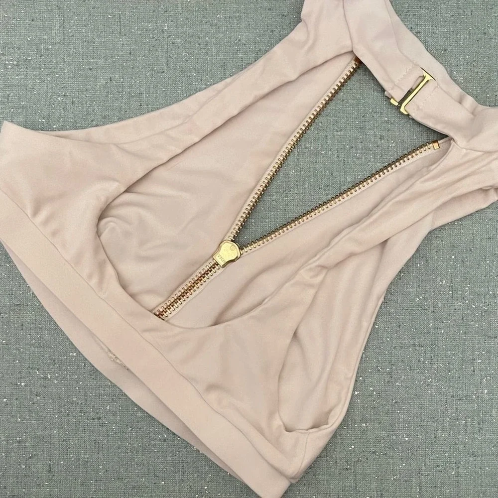 Beach Bunny Bikini Top Gold Zipper